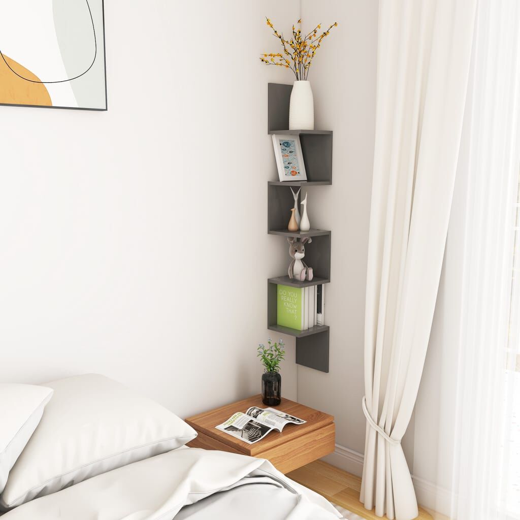 vidaXL Wall Corner Shelf Grey 20x20x127.5 cm Engineered Wood