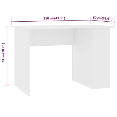 vidaXL Desk White 110x60x73 cm Engineered Wood, white vidaXL Desk White 110x60x73 cm Engineered Wood