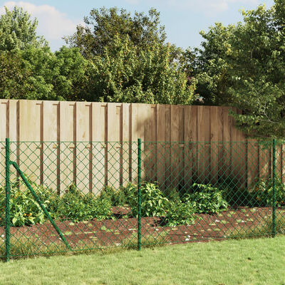 vidaXL Chain Link Fence with Spike Anchors Green 1x10 m, green vidaXL Chain Link Fence with Spike Anchors Green 1x10 m