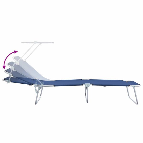 vidaXL Folding Sun Lounger with Canopy Steel and Fabric Blue