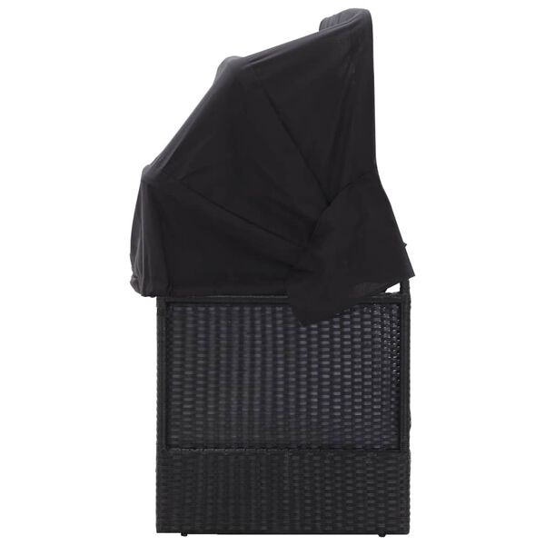 vidaXL Outdoor Sofa Bed with Canopy Poly Rattan Black