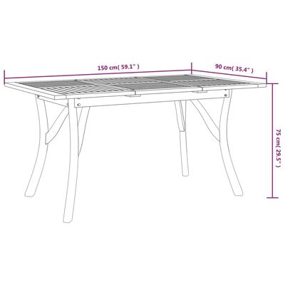 vidaXL Garden Table 150x90x75 cm Solid Wood Acacia,  vidaXL Garden Table 150x90x75 cm Solid Wood Acacia