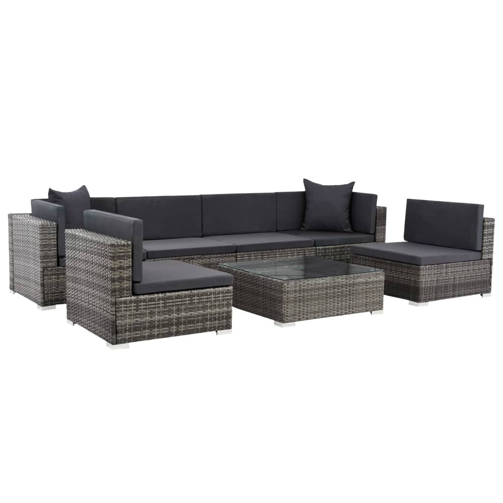 vidaXL 7 Piece Garden Lounge Set with Cushions Poly Rattan Grey
