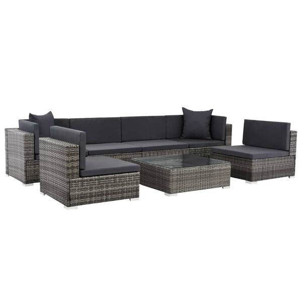 vidaXL 7 Piece Garden Lounge Set with Cushions Poly Rattan Grey