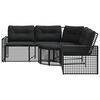 vidaXL Garden Sofa with Cushions and Footstool L-Shaped Black Poly Rattan