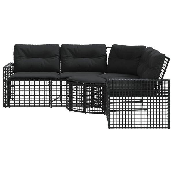 vidaXL Garden Sofa with Cushions and Footstool L-Shaped Black Poly Rattan