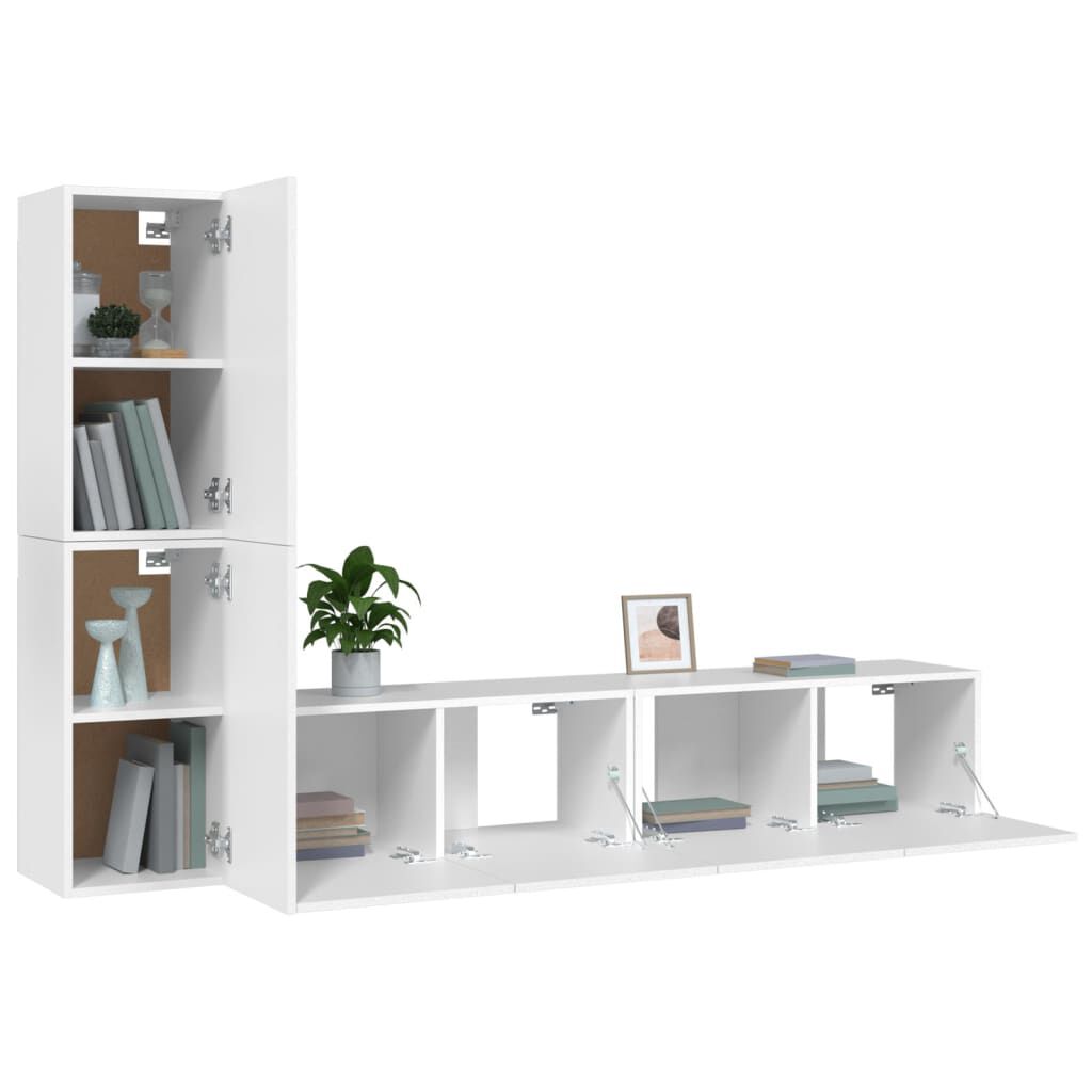 vidaXL 4 Piece TV Cabinet Set White Engineered Wood