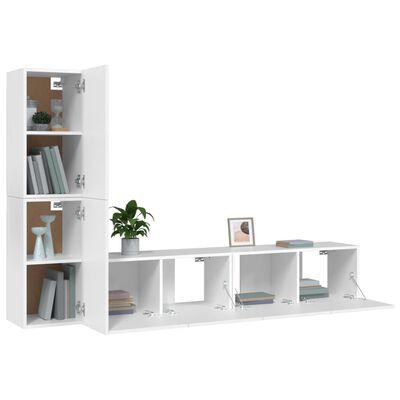 vidaXL 4 Piece TV Cabinet Set White Engineered Wood, white vidaXL 4 Piece TV Cabinet Set White Engineered Wood