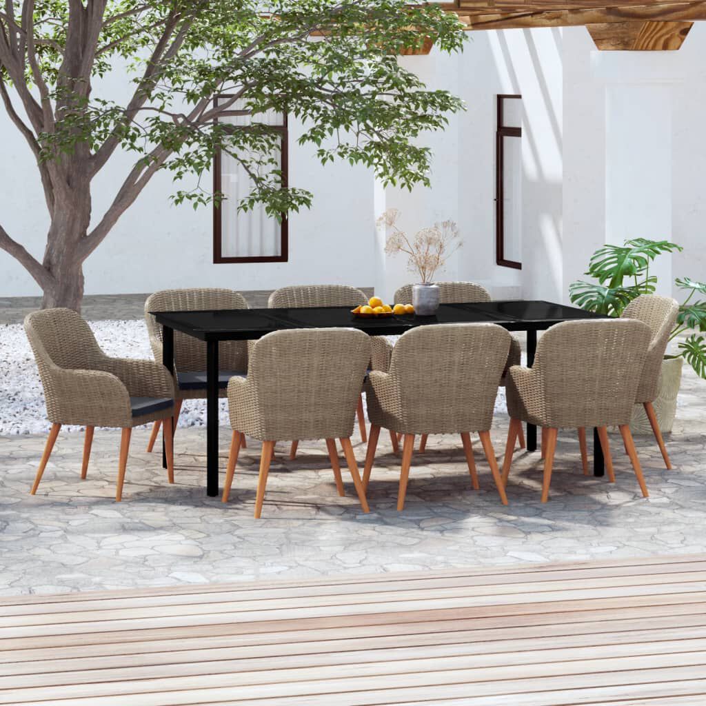 vidaXL 9 Piece Garden Dining Set with Cushions Brown