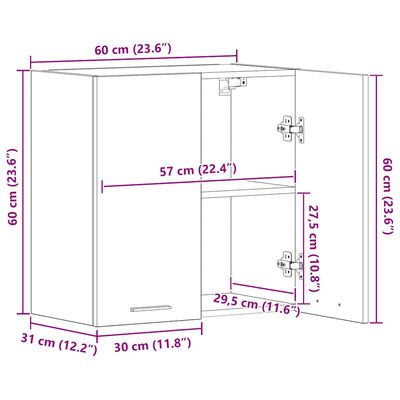 vidaXL Hanging Cabinet Concrete Grey 60x31x60 cm Engineered Wood, concrete grey vidaXL Hanging Cabinet Concrete Grey 60x31x60 cm Engineered Wood