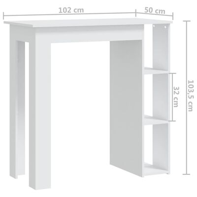 vidaXL Bar Table with Shelf White 102x50x103.5 cm Engineered Wood, white vidaXL Bar Table with Shelf White 102x50x103.5 cm Engineered Wood