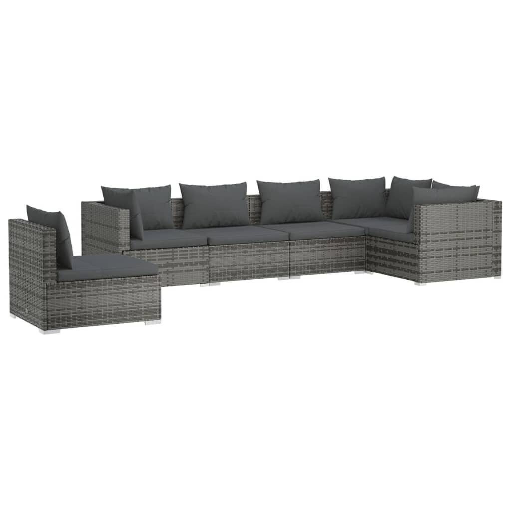 vidaXL 6 Piece Garden Lounge Set with Cushions Poly Rattan Grey vidaXL.sa
