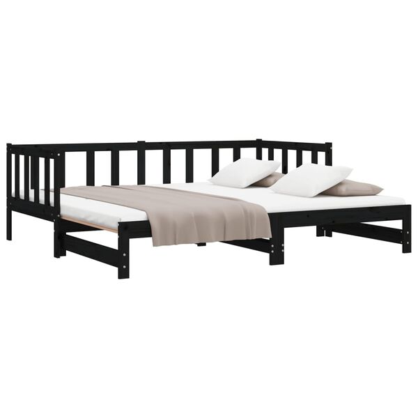 vidaXL Pull-out Day Bed without Mattress Black 2x(90x200)cm