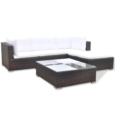 vidaXL 5 Piece Garden Lounge Set with Cushions Poly Rattan Brown, brown vidaXL 5 Piece Garden Lounge Set with Cushions Poly Rattan Brown
