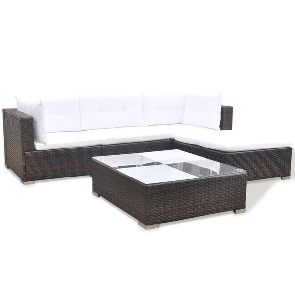 vidaXL 5 Piece Garden Lounge Set with Cushions Poly Rattan Brown