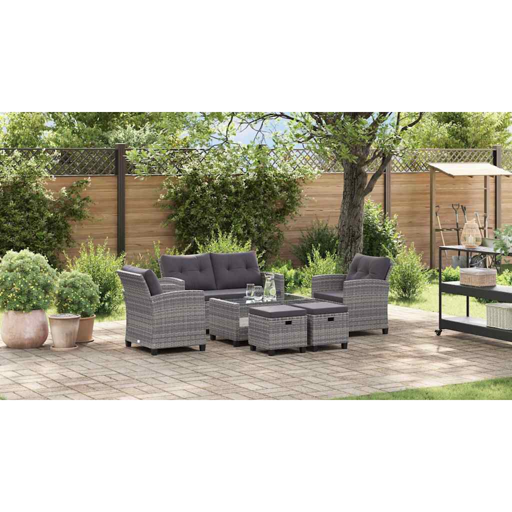 vidaXL 6 Piece Garden Sofa Set with Cushions Poly Rattan Dark Grey