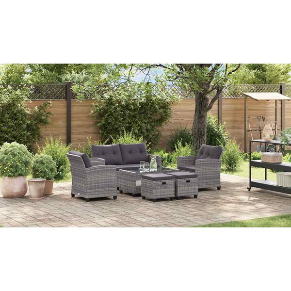 vidaXL 6 Piece Garden Sofa Set with Cushions Poly Rattan Dark Grey