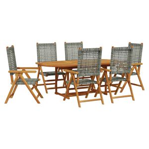 vidaXL 7 Piece Garden Dining Set Grey Poly Rattan and Solid Wood