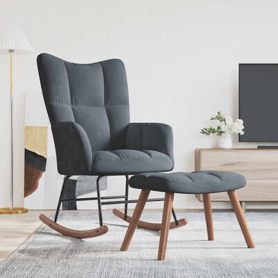 vidaXL Rocking Chair with a Stool Dark Grey Velvet, dark grey vidaXL Rocking Chair with a Stool Dark Grey Velvet