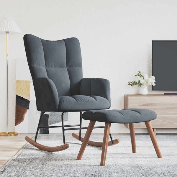 vidaXL Rocking Chair with a Stool Dark Grey Velvet