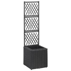 vidaXL Trellis Raised Bed with 1 Pot 30x30x107 cm Poly Rattan Black