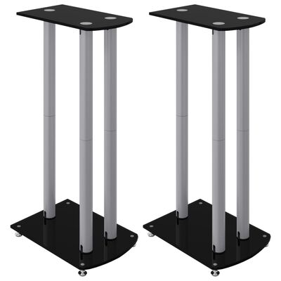 vidaXL Speaker Stands 2pcs Black&Silver Tempered Glass 3 Pillars Design, black and silver vidaXL Speaker Stands 2pcs Black&Silver Tempered Glass 3 Pillars Design
