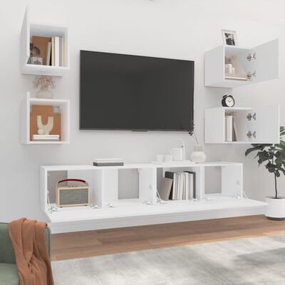 vidaXL 6 Piece TV Cabinet Set White Engineered Wood, white vidaXL 6 Piece TV Cabinet Set White Engineered Wood
