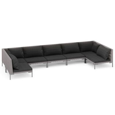 vidaXL 7 Piece Garden Lounge Set with Cushions Poly Rattan Dark Grey,  vidaXL 7 Piece Garden Lounge Set with Cushions Poly Rattan Dark Grey