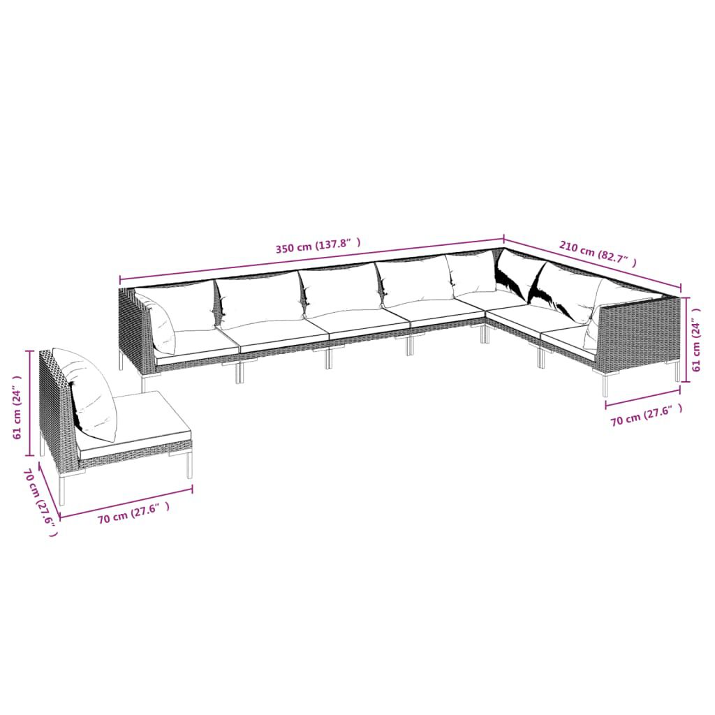 vidaXL 8 Piece Garden Lounge Set with Cushions Poly Rattan Dark Grey