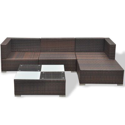 vidaXL 5 Piece Garden Lounge Set with Cushions Poly Rattan Brown, brown vidaXL 5 Piece Garden Lounge Set with Cushions Poly Rattan Brown