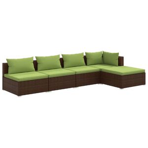 vidaXL 5 Piece Garden Lounge Set with Cushions Poly Rattan Brown