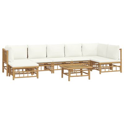 vidaXL 8 Piece Garden Lounge Set with Cream White Cushions Bamboo