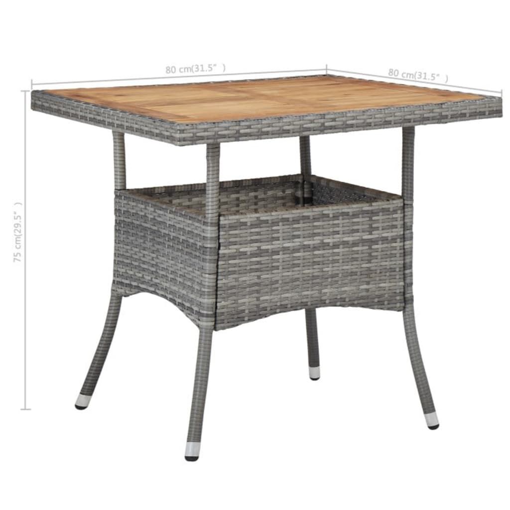 vidaXL 3 Piece Garden Dining Set Grey Poly Rattan and Acacia Wood