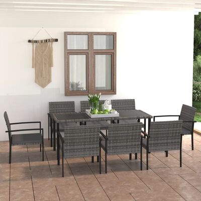 vidaXL 9 Piece Garden Dining Set Poly Rattan Grey, grey vidaXL 9 Piece Garden Dining Set Poly Rattan Grey