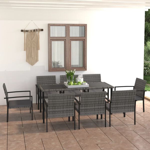 vidaXL 9 Piece Garden Dining Set Poly Rattan Grey