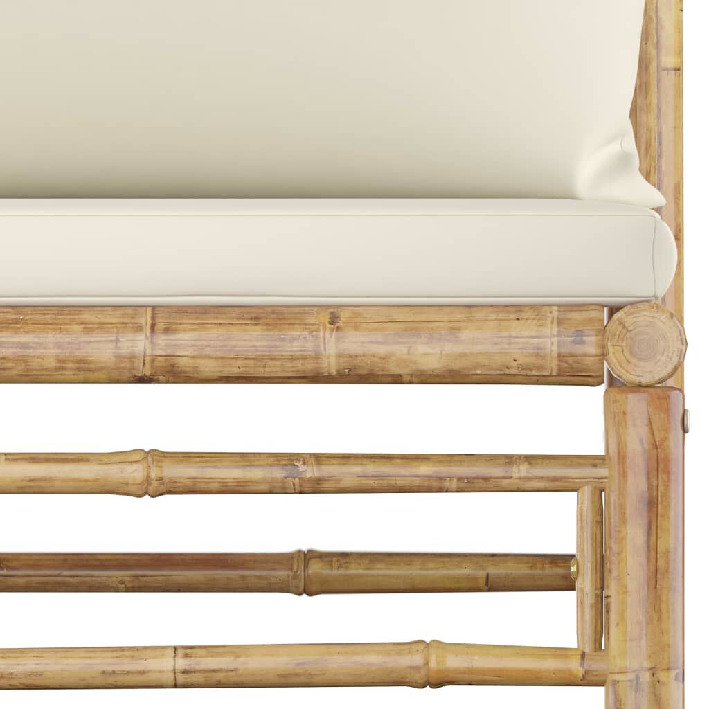 vidaXL Garden Middle Sofa with Cream White Cushions Bamboo
