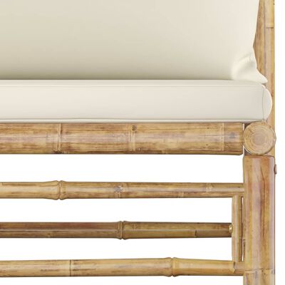 vidaXL Garden Middle Sofa with Cream White Cushions Bamboo