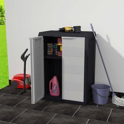 vidaXL Garden Storage Cabinet with 1 Shelf Black and Grey, black and grey vidaXL Garden Storage Cabinet with 1 Shelf Black and Grey