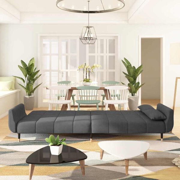 vidaXL 2-Seater Sofa Bed with Two Pillows Dark Grey Velvet