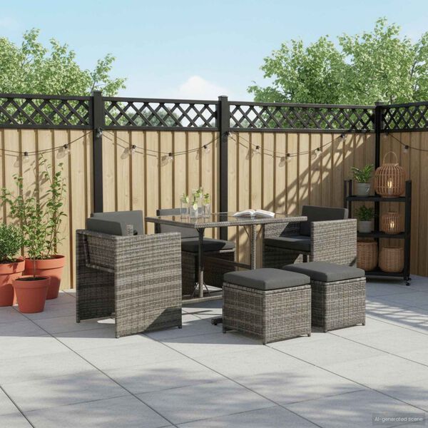 vidaXL 7 Piece Outdoor Dining Set with Cushions Poly Rattan Grey