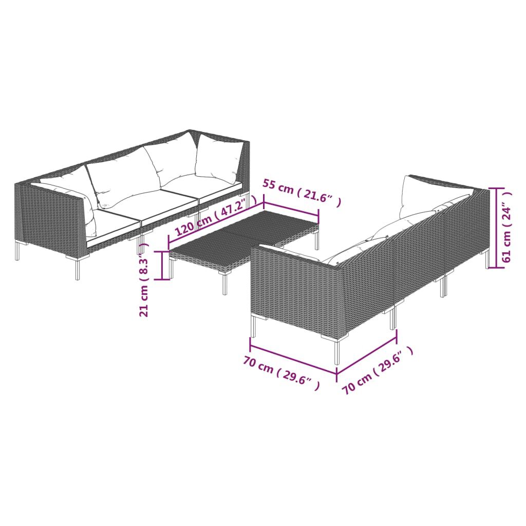 vidaXL 7 Piece Garden Lounge Set with Cushions Poly Rattan Dark Grey