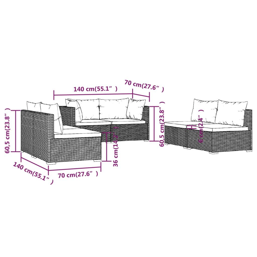 vidaXL 6 Piece Garden Lounge Set with Cushions Poly Rattan Grey
