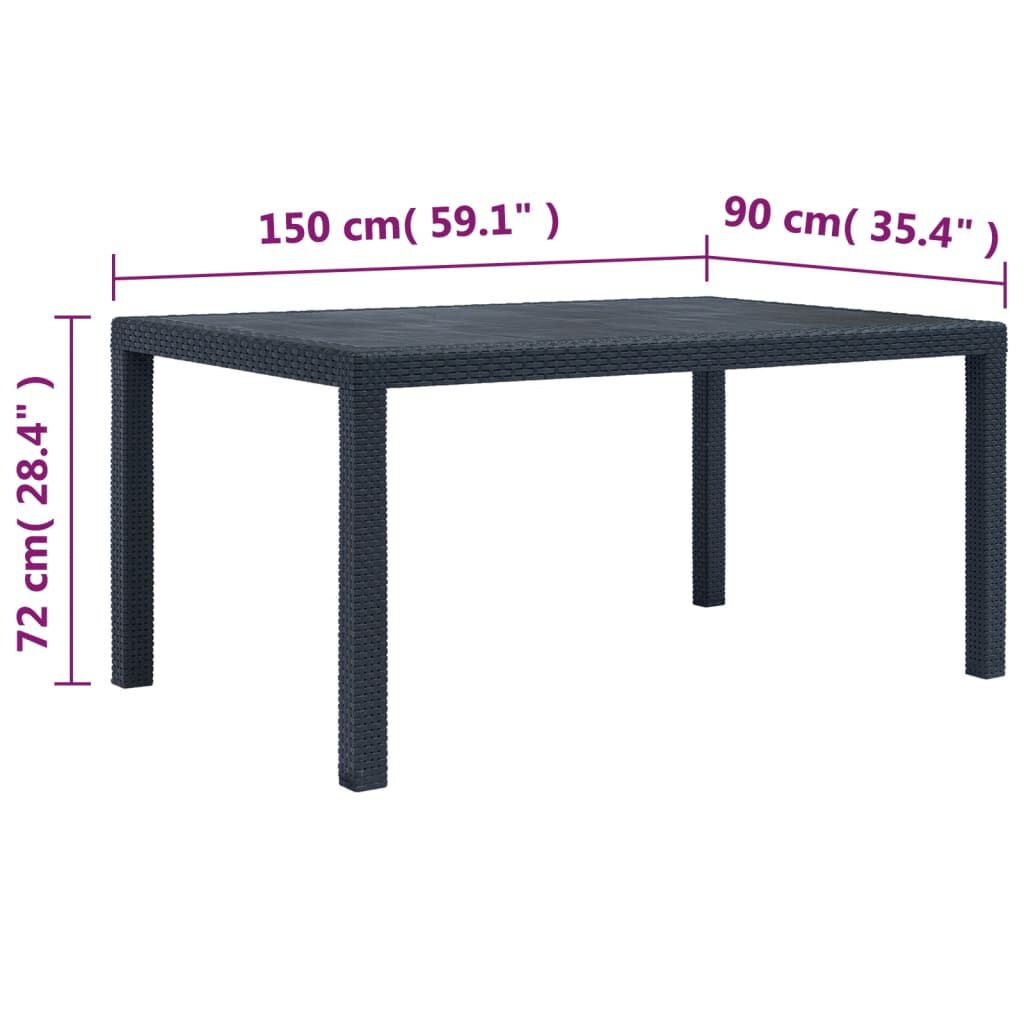 vidaXL Garden Table Anthracite 150x90x72 cm Plastic Rattan Look