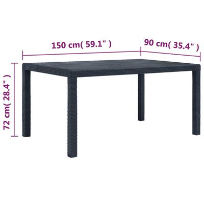 vidaXL Garden Table Anthracite 150x90x72 cm Plastic Rattan Look, anthracite vidaXL Garden Table Anthracite 150x90x72 cm Plastic Rattan Look