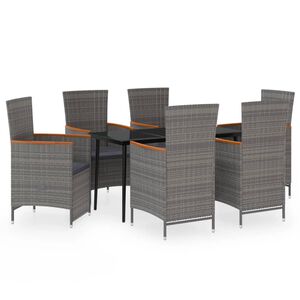 vidaXL 7 Piece Garden Dining Set with Cushions Grey