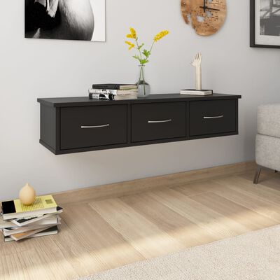 vidaXL Wall-mounted Drawer Shelf Black 88x26x18.5 cm Engineered Wood, black vidaXL Wall-mounted Drawer Shelf Black 88x26x18.5 cm Engineered Wood