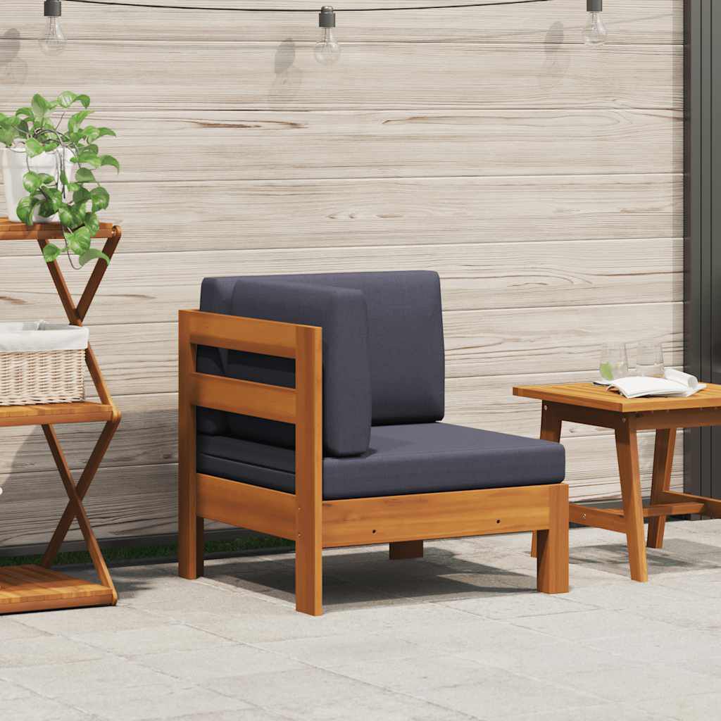 vidaXL Corner Sofa with Dark Grey Cushions Solid Acacia Wood