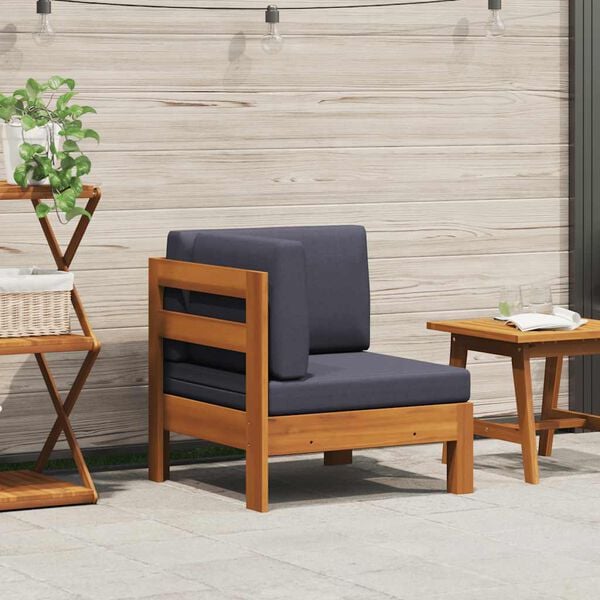 vidaXL Corner Sofa with Dark Grey Cushions Solid Acacia Wood