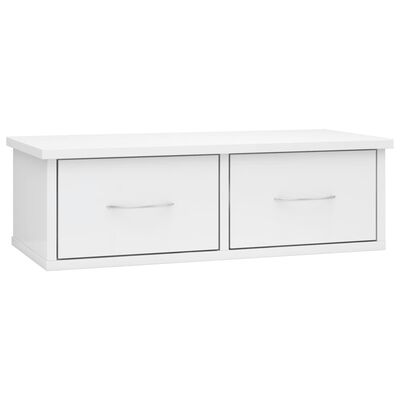 vidaXL Wall-mounted Drawer Shelf High Gloss White 60x26x18.5 cm Engineered Wood, high gloss white vidaXL Wall-mounted Drawer Shelf High Gloss White 60x26x18.5 cm Engineered Wood