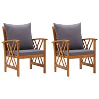 vidaXL Garden Chairs with Cushions 2 pcs Solid Acacia Wood, brown and dark grey vidaXL Garden Chairs with Cushions 2 pcs Solid Acacia Wood
